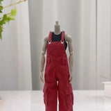 Maxbell 1/6 Scale Bib Overalls Mini Long Pants with Pocket for 12in Figures Dress up red