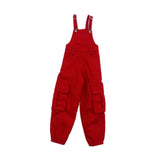 Maxbell 1/6 Scale Bib Overalls Mini Long Pants with Pocket for 12in Figures Dress up red