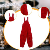 Maxbell 1/6 Scale Bib Overalls Mini Long Pants with Pocket for 12in Figures Dress up red