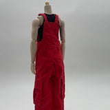 Maxbell 1/6 Scale Bib Overalls Mini Long Pants with Pocket for 12in Figures Dress up red