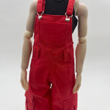 Maxbell 1/6 Scale Bib Overalls Mini Long Pants with Pocket for 12in Figures Dress up red