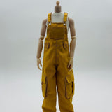 Maxbell 1/6 Scale Bib Overalls Mini Long Pants with Pocket for 12in Figures Dress up yellow