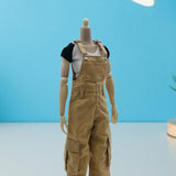 Maxbell 1/6 Scale Bib Overalls Mini Long Pants with Pocket for 12in Figures Dress up Khaki