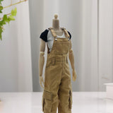 Maxbell 1/6 Scale Bib Overalls Mini Long Pants with Pocket for 12in Figures Dress up Khaki