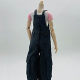 Maxbell 1/6 Scale Bib Overalls Mini Long Pants with Pocket for 12in Figures Dress up gray