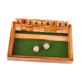 Maxbell Shut The Box Dice Game Travel 9 Numbers Single Player for Party Supplies Bar Wood Brown