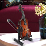 Maxbell Mini Violin Model Wooden Gift Mini Musical Instrument Decor for Cabinet Desk 17cm