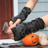 Maxbell 4x Women's Punk Fingerless Gloves Comfortable for Halloween Masquerade Party