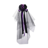 Maxbell Halloween Bridal Veil Headpiece for Masquerade Balls Escape Rooms Stage Show Purple Rose