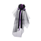 Maxbell Halloween Bridal Veil Headpiece for Masquerade Balls Escape Rooms Stage Show Purple Rose