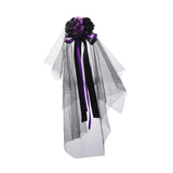 Maxbell Halloween Bridal Veil Headpiece for Masquerade Balls Escape Rooms Stage Show Purple Rose