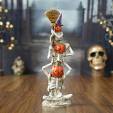 Maxbell Halloween Stacked Skeleton Pumpkin Statue Resin for Desk Holiday Living Room