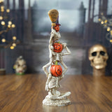 Maxbell Halloween Stacked Skeleton Pumpkin Statue Resin for Desk Holiday Living Room