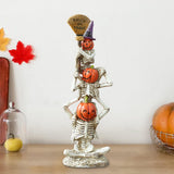 Maxbell Halloween Stacked Skeleton Pumpkin Statue Resin for Desk Holiday Living Room