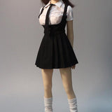 Maxbell 1:6 Short Sleeve Top and Dress Cosplay High Socks for 12 inch Female Figures black and white