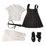 Maxbell 1:6 Short Sleeve Top and Dress Cosplay High Socks for 12 inch Female Figures black and white
