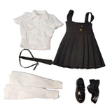 Maxbell 1:6 Short Sleeve Top and Dress Cosplay High Socks for 12 inch Female Figures black and white