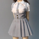 Maxbell 1:6 Short Sleeve Top and Dress Cosplay High Socks for 12 inch Female Figures gray and white