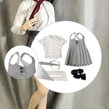 Maxbell 1:6 Short Sleeve Top and Dress Cosplay High Socks for 12 inch Female Figures gray and white