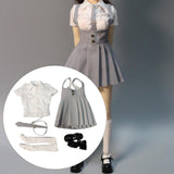 Maxbell 1:6 Short Sleeve Top and Dress Cosplay High Socks for 12 inch Female Figures gray and white