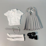 Maxbell 1:6 Short Sleeve Top and Dress Cosplay High Socks for 12 inch Female Figures gray and white