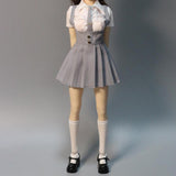 Maxbell 1:6 Short Sleeve Top and Dress Cosplay High Socks for 12 inch Female Figures gray and white