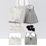 Maxbell 1:6 Short Sleeve Top and Dress Cosplay High Socks for 12 inch Female Figures gray and white