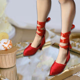 Maxbell High Heel Shoes Fashion Lace up Heels for 1/6 Female Action Figures Dress up red