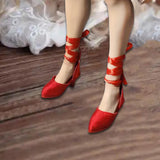 Maxbell High Heel Shoes Fashion Lace up Heels for 1/6 Female Action Figures Dress up red