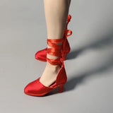 Maxbell High Heel Shoes Fashion Lace up Heels for 1/6 Female Action Figures Dress up red