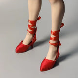 Maxbell High Heel Shoes Fashion Lace up Heels for 1/6 Female Action Figures Dress up red