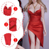 Maxbell 1/6 Scale Female Clothes Doll Outfit Costume Sleeveless Club Night Out Dress Dark Red