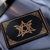 Maxbell Wooden Tarot Box Sliding Gift Rectangular Collectible Decorative Trinket Box Stars Moon