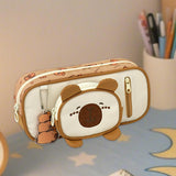 Maxbell Pencil Case Storage Organizer Novelty Pen Holder Bag for Kids Students Teens Light Brown