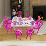 Maxbell Dollhouse Decoration Dinner Table Chair Set Mini Dinner Table for 16cm Dolls