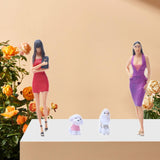 Maxbell 2Pcs 1/64 Diorama Feamle Figure with 2 Dog Layout Realistic Miniature People A