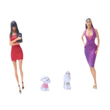 Maxbell 2Pcs 1/64 Diorama Feamle Figure with 2 Dog Layout Realistic Miniature People A