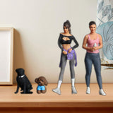 Maxbell 2Pcs 1/64 Diorama Feamle Figure with 2 Dog Layout Realistic Miniature People B