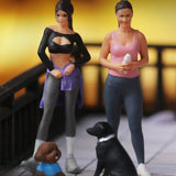 Maxbell 2Pcs 1/64 Diorama Feamle Figure with 2 Dog Layout Realistic Miniature People B