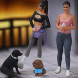 Maxbell 2Pcs 1/64 Diorama Feamle Figure with 2 Dog Layout Realistic Miniature People B
