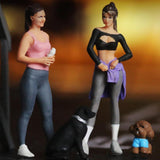 Maxbell 2Pcs 1/64 Diorama Feamle Figure with 2 Dog Layout Realistic Miniature People B