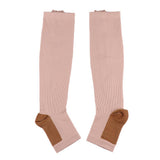 Maxbell Maxbell Pair Copper Compression Socks Leg Support Open Toe Stockings L XL Skin Color