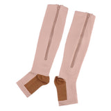 Maxbell Maxbell Pair Copper Compression Socks Leg Support Open Toe Stockings L XL Skin Color