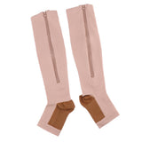 Maxbell Maxbell Pair Copper Compression Socks Leg Support Open Toe Stockings L XL Skin Color
