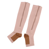 Maxbell Maxbell Pair Copper Compression Socks Leg Support Open Toe Stockings XXL Skin Color