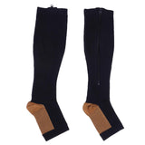 Maxbell Maxbell Pair Copper Compression Socks Leg Support Open Toe Stockings XXL Black