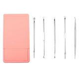 Maxbell Maxbell 5Pieces Blackhead Remover Acne Blemish Needle Pimple Extractor + Mirror Pink