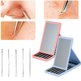 Maxbell Maxbell 5Pieces Blackhead Remover Acne Blemish Needle Pimple Extractor + Mirror Pink