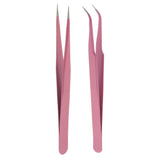 Maxbell Maxbell Stainless Steel False Eyelash Extension Tweezers Clip Curved Head Pink