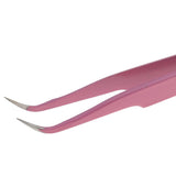 Maxbell Maxbell Stainless Steel False Eyelash Extension Tweezers Clip Curved Head Pink